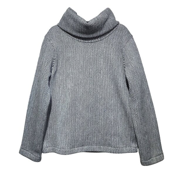 J Crew Womens Warm Pullover Turtleneck Sweater Herringbone‎ Black White Medium - Picture 1 of 12